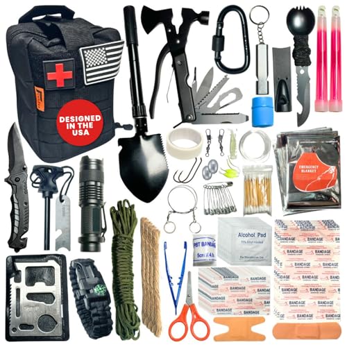 GunZee 175 Stück Survival Kit Erste Hilfe Kit für Notfall Outdoor Abenteuer IFAK Angelausrüstung MOLLE Kompatibel Tasche für Auto Camping Wandern Erdbeben Tornado Geschenke für Männer Frauen