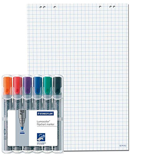 Herlitz Flipchartblock, 68x99cm (kariert/gelocht), 10 Blöcke (20 Blatt je Block) (2X 6er Marker Set)