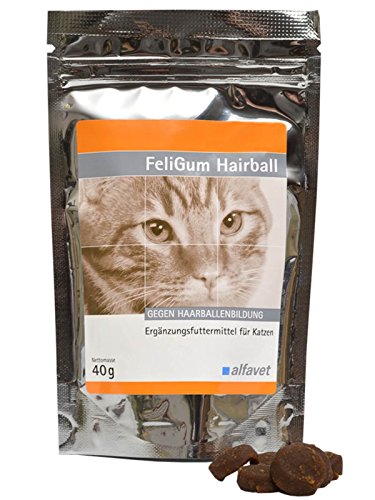 Alfavet FeliGum Hairball Kaudrops gegen Haarballenbildung, Ergänzungsfuttermittel für Katzen, Geschmacksrichtung Huhn, 40g Beutel