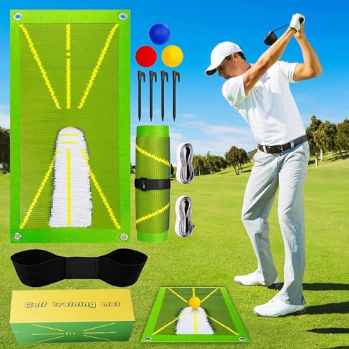 Golftrainingsmatte zur Schlagerkennung, Analysis Swing Path and Correct Hitting Posture Golf Practice Mat, Golf Trainingsmatte, Professionelle Golf Übungsmatte Golfübungsgeräte mit 3 PU-Kugel