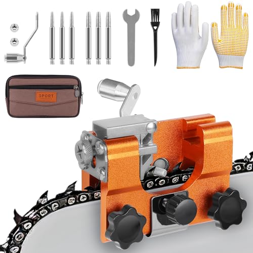 Kettensäge Schärfgerät,Kettensägenschärfer Kit mit 6 Schleifköpfen,Tragbar Handkurbeln Sägekettenschärfgerät,Kettenschärfgerät für Alle Arten von Kettensägen