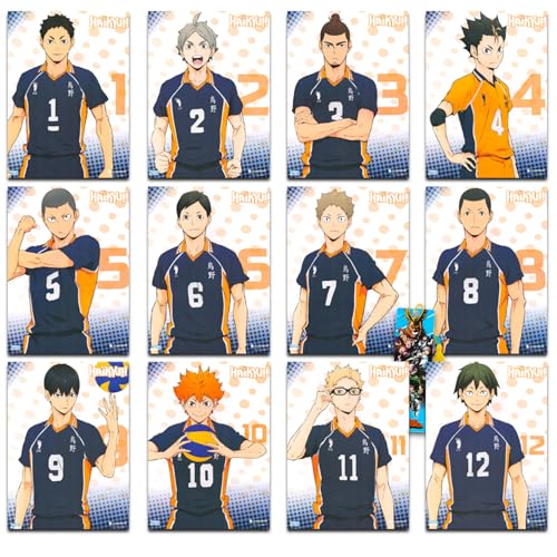 Haikyu! Poster-Set, Haikyu, 12 Stück, Dekorationen für Mädchen und Jungen, Zimmer Haikyu! Raumdekoration plus Handy-Geldbörse | Haikyu! Partydekorationen