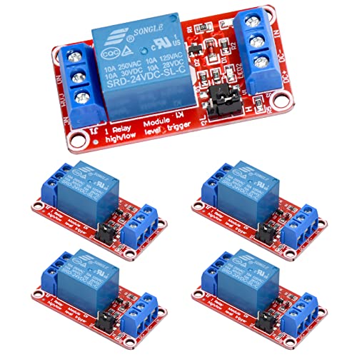 5 Stück Relais Modul 24V, 1 Kanal Relaisplatine mit Optokoppler, High Level Trigger Relaismodul, Low Level Trigger Erweiterungsplatine, Relaisschalt Modul für Arduino 5 V/12 V/24 V