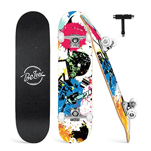 BELEEV Skateboard für Anfänger, ca. 79 x 20 cm, komplettes Skateboard für Kinder, Jugendliche und Erwachsene, 7 Schichten kanadischer Ahorn, Double Kick Deck Concave Cruiser Trick Skateboard, rot