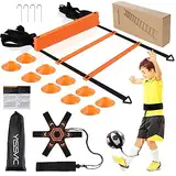 Yissvic Fussball Trainingszubehör Koordinationsleiter Fussball Geschenke Jungen Trainingsset 6m mit Kick Trainer 10 Hütchen 4 Erdnägel