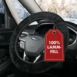 WALSER Lammfell Lenkradbezug Auto, 100% Lammfell Lenkradschutz Auto, Auto Lenkradbezug, Lenkradbezug Fell, Lenkrad Bezug, Auto Winter Zubehoer, Lenkradbezug Winter, Lenkrad Wärmer schwarz