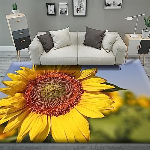 Wohnzimmer-Teppich Für Den Innen- Und Außenbereich, 3D-Gedruckte Schöne Gelbe Sonnenblume, Weiche, rutschfeste Bodenmatte Für Küche, Sofa, Flur, Schlafzimmer, Wohnkultur 47,2 X 62,9 Zoll -8X1Z/O6U