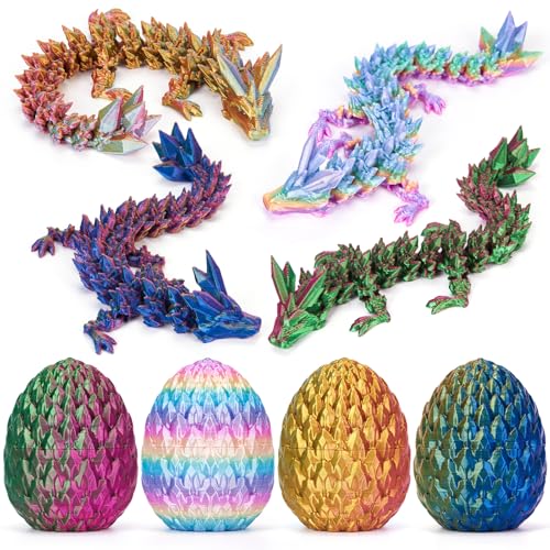 HIMS 4er Set 3D Gedrucktes Drachenei Geheimnisvolle Drachen Spielzeug, Überraschungs Drachenei mit Drache im Inneren, 3D Gedruckter Drache Easter Dracheneier
