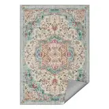 SONGMICS HOME Teppich, 120 x 170 cm, Wohnzimmerteppich, Rutschfester Teppich, traditioneller Vintage-Stil, für Wohnzimmer, Küche, Flur, Esszimmer, maschinenwaschbar, aquamarinblau TAR032Q01