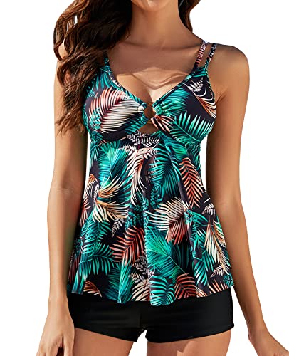 Genfien Damen Zweiteilig Badeanzug Push up Bademoden Bauchweg Tankini Set High Waist Beachwear Hotpants Badeanzug mit Zwei Trägern