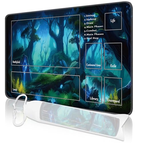 MTG Spielmatte, 24" x 14" MTG TCG Spielmatte mit genähten Kanten HD Druck Spielmatte für Kartenspiele Anti-Rutsch Gaming Spielmatte mit Aufbewahrungstasche Baum Kampfspielmatte