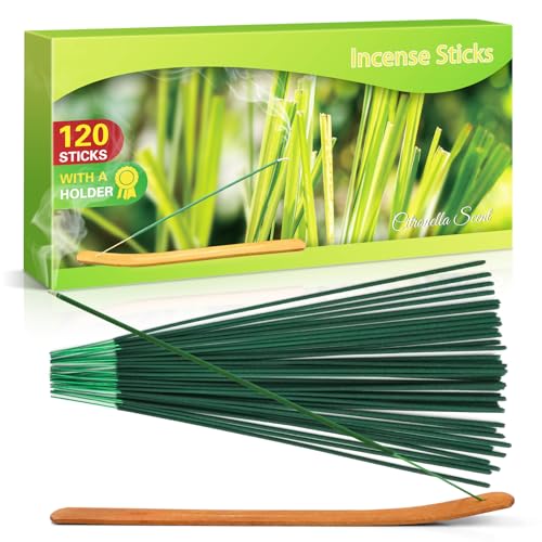 SCENTORINI Citronella Räucherstäbchen, Zitronengras Incense Set 120 Stocke für Innen und Draußen, Garten, Balkone, Terrassen, mit Räucherstäbchen Halter