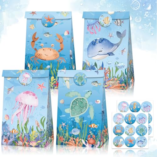 BACH AND BOUJEE 12 PCS Unterwasser Geburtstag Party Dekorationen Unter dem Meer Gunst Taschen Unterwasser Deko Unterwasserwelt Deko für Ozean Thema Geburtstag Party Dekorationen