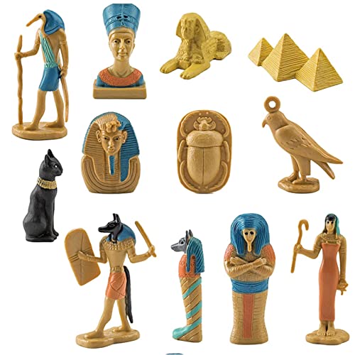 Milageto 12-teiliges Ägypten-Figuren, kleine Statuen, ägyptische Ornamente, Neuheit, Mehrfarbig, hohe Simulation, Pyramide