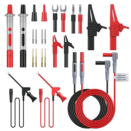 Proster Multimeter Messleitungen Set Proster Multimeter Kabel mit 8 Stücke Sonden Krokodilklemmen Spaten Stecker Bananenstecker für Multimeter Strommesszange