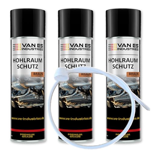 VE-INDUSTRIES 3X Hohlraumschutz Rostschutz Korrosionsschutz Hohlraumversiegelung Rostschutzmittel Korrissionsschutzmittel Hohlraumkonservierung transparent-braun 500 ml & 60cm Sonde (10,60€/l)