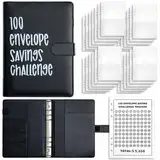 100 envelope saving challenge book,geldsparmappe,sparen organizer geld,booklet sparbuch für geld challenge,spar challenge buch 100 tage umschlag,geld sparen challenge 5000 10.000 € (Schwarz)