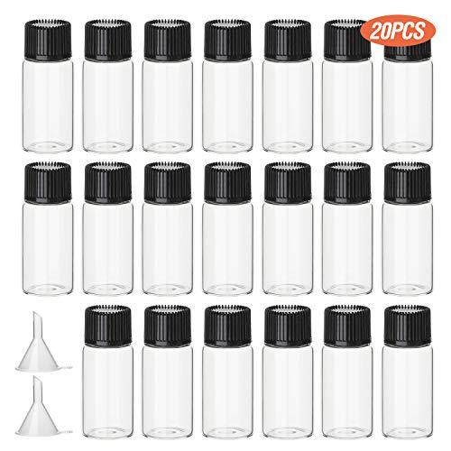 Hyber&Cara 20er-Pack 5ml Mini Glasflaschen Transparente Kleinen Fläschchen Probenflaschen Glas mit Schraubverschluss, Bonus 2 Trichter