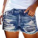 Jeans Shorts Damen Sommer High Waist Ripped Kurze Hose Jeanshose mit Knöpfe Jeansshorts Leichte Und Atmungsaktiv Denim mit Taschen Sommerjeans Elegant Damenjeans Sexy Shorts