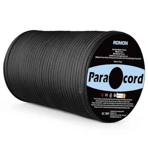 Romon Paracord 4mm, 100M Paracord Schnüre Seil 9 Kern-Strängen Paracord Bänder, Schnur Reissfest Seil Sonnensegel, Nylon Paracord Survival Paracord Reepschnur für Outdoor Survival Camping, Schwarz