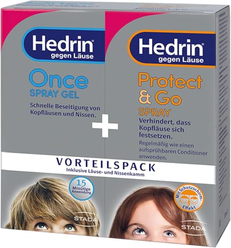 HEDRIN Vorteilspack - 1 x ONCE Spray Gel (60 ml) + 1 x Protect&Go Spray (120 ml) - Set zur Beseitigung und Vorbeugung von Kopfläusen und Nissen - gut verträglich klinisch getestet