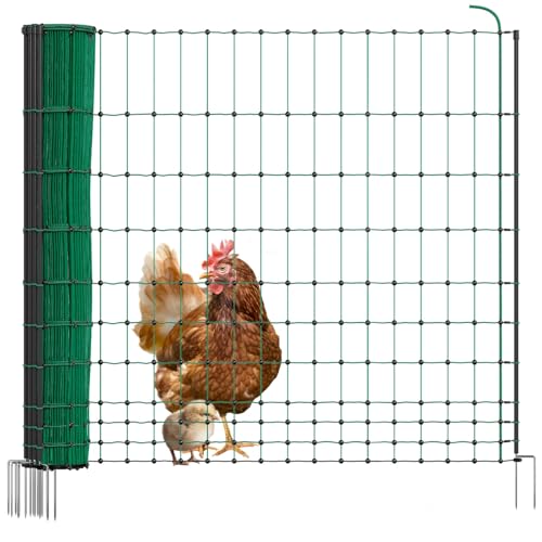 VOSS.farming Geflügelnetz 25m 122cm hoch Basic Hühnerzaun Nicht elektrifizierbar, 7 stabile Pfähle mit Doppelspitze, grüner Geflügelzaun, Flexibler Zaun, mobiler Begrenzungszaun für Hühner, Haustiere