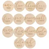 Pearhead Wooden Monthly Milestone Photo Cards - 7 Double-Sided Engraved Discs for Baby Announcement and Milestones, Gender-Neutral Photo Props for Newborn Boy and Girl, Light Wood