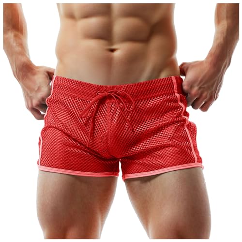 Doppelbund Unterhose europäische Herren-Jogginghose-Boxershorts Gay Herren Unterwäsche(Rot,M)