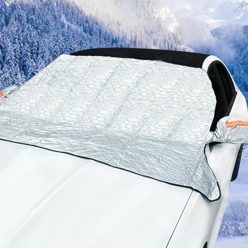 Frontscheibenabdeckung Winter Magnet, Dick Windschutzscheibenabdeckung mit Spiegelschuz,Scheibenabdeckung Auto Winter, Eisschutz Auto Frontscheibe Schneeabdeckung für SUV gegen Frost Sonne, 161x143cm