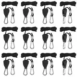 LALAGO 12 Stück Ratchet Hanger,Einstellbare Seil Seilhaken Ratsche Seilratsche 2M,1/8 Zoll Seilaufhänger Seilzugratsche Ratschenseil für Pflanzenventilator Licht Zimmerpflanzen