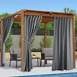 PONY DANCE Outdoorvorhänge mit Klettverschluss Schlaufenschal 2er Set H 240 x B 140 cm Outdoor Vorhänge Wasserdicht Balkon Vorhang Outdoor Gardinen für Terrasse & Pavillon, Grau