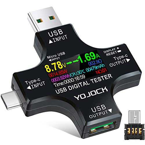 USB Tester Messgerät 2-in-1 USB C Strommessgerät Digital Multimeter Strommesser Power Meter, Spannung Voltmeter, Strom, Leistungskapazität Detektor