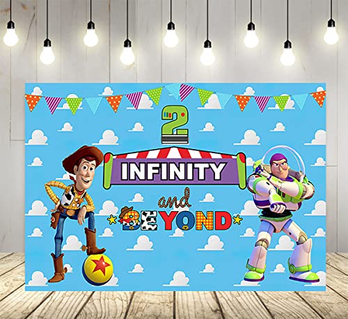 Zwei Infinity and Beyond Hintergrund für 2. Geburtstag, Partyzubehör, Fotohintergründe, Toy Story-Thema, Babyparty, Banner, 149,9 x 96,5 cm
