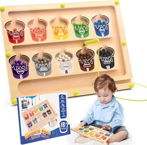 Hapikids Montessori Spielzeug 2 3 4 5 Jahre Junge, Magnetspiel Labyrinth ab 2 3 4 5 Jahren Geschenk Mädchen 2 3 4 Jahre Holzspielzeug Motorikspielzeug Lernspiele