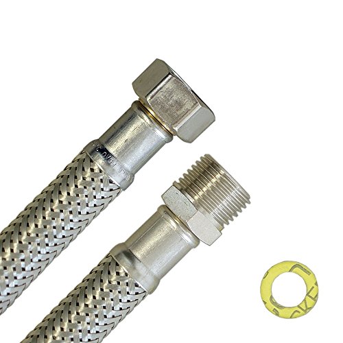 H2O-Flex® Panzerschlauch 1/2"ÜM x 1/2"AG, Flexschlauch DN13 für Sanitär mit Trinkwasserzulassung, 30cm-2m