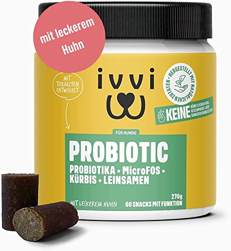 ivvi PROBIOTIC Hunde Probiotika als Leckerli - Hund Darmflora aufbauen, verbesserte Verdauung & Immunsystem - 60 leckere Snacks (270g) mit Huhn