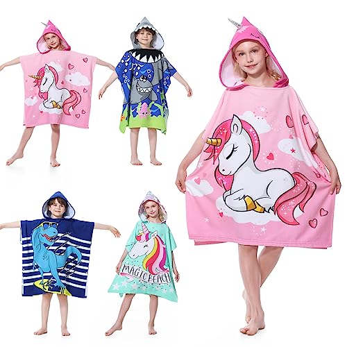 Mokani Badeponcho Kinder Poncho Handtuch, Mikrofaser Ultra Weich und Saugfähig Badetuch Strandponcho Kind Badehandtuch für Strand Schwimmbad Mädchen Jungen 6-14 Jahre Alt