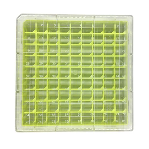cryobox polycarbonat, länge x breite x 52mm 130mm 130mm höhe, 9 x 9 array, 81 ort (gelb)