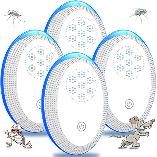 Ultraschall Schädlingsbekämpfer 4 Stück, Schädlingsvertreiber, elektronischer Schädlingsabwehrstecker für Insekten, Mäuse, Käfer, Insekten, Kakerlaken