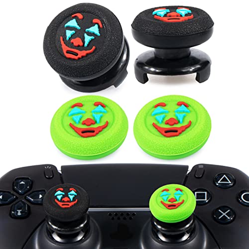 Playrealm FPS Thumbstick Extender &Textur Gummi Silikon Griffabdeckung Thumb Grip Aufsätze 4 Sätze für PS5 Dualsenese & PS4 Controller(Joker Schwarz+Grün)