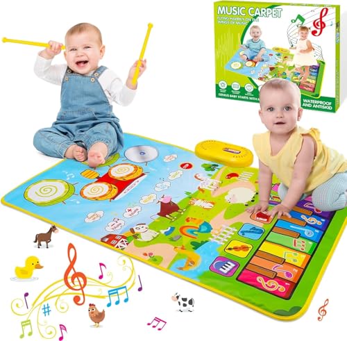 HappyGoLucky Spielzeug ab 1 2 3 Jahre Junge, Kinderspielzeug ab 1 - 3 Jahre Baby Spielzeug Geschenk Mädchen 1 2 3 Jahre 1. Geburtstag Junge Musikmatte Kinder ab 1 Jahr Ostergeschenke Kinder