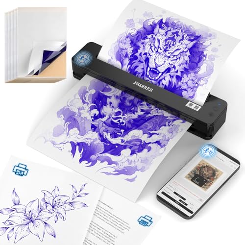 PFARRER Wireless Tattoo Drucker Tattoo Stencil Drucker Maschine Tattoo Transfer Drucker Professionelle (Upgraded), Thermo Tattoo Drucker mit 10pcs Transferpapier T106P-EU