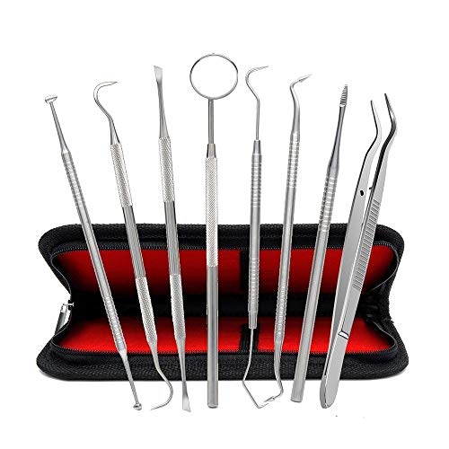 8er Zahnpflege Set, Zahnsteinentferner, Zahnreinigung Set, Dental Set, Edelstahl Zahnarzt Instrument, Zahnarztbesteck,Zahnsonde, Scaler, für Zahnstein