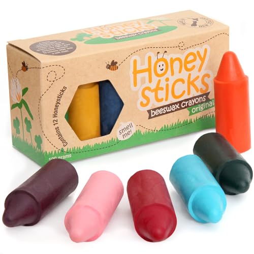 Honeysticks Wachsmalstifte aus 100 % Bienenwachs (12er-Pack) – Ungiftig Wachsmalstifte ab 1 Jahr für Kleinkinder – Natürliche Inhaltsstoffe und Lebensmittelechte Farben, Höchste Sicherheitsstandards