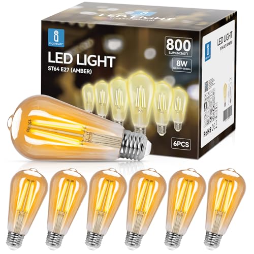 Aigostar Edison Vintage lampe E27,8W LED Lampen Vintage Antike Glühlampe, Warmweiß 2200K, 800LM Dekorative Glühbirne, Ideal für Nostalgie und Retro Beleuchtung im Haus Café Bar-6 Stück
