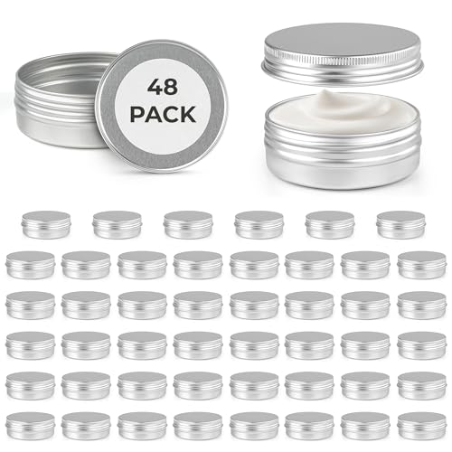 Winter Shore Aluminium-Blechdose Rund mit Deckel (48er-Pack) - Leere Cremedosen zum Befüllen - Kleine Dosen für Creme & Lotion - Kleine Metalldose - Mini Dosen mit Deckel - Creme Dose für Reisen