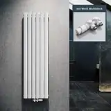 ELEGANT Design Heizkörper Flach 1600x462mm mit Weiß Multiblock Thermostat Flachheizkörper Weiß Einlagig Vertikal Heizkörper Mittelanschluss
