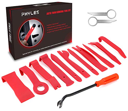 PHYLES Auto Demontage Werkzeuge, 14 Stück Auto Zierleistenkeile-Set Automotive Reparatur Werkzeug Universal für Entfernung Autotür Türverkleidung und Platten, Rot