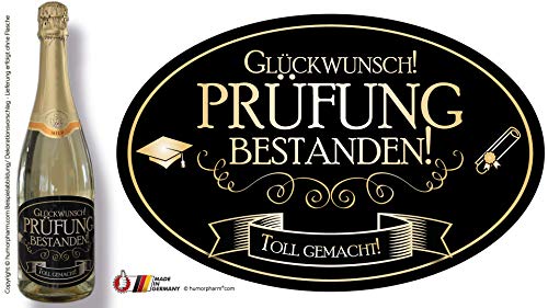 „PRÜFUNG BESTANDEN - 2023 - Toll gemacht!“ Aufkleber Sektflasche Weinflasche selbstklebend - wasserfest ("Standard" Edition)