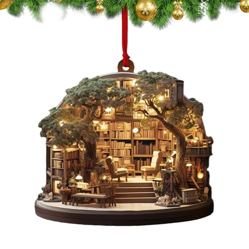 Buchhandlung Christbaumschmuck, 2D-Flacher Buchhandlung Weihnachtsbaumschmuck, Geschenke for Buchliebhaber, Buch Weihnachtsbaum Deko, Buchliebhaber-Hängeornament für Buchclub, Lesesaal, Bibliothek